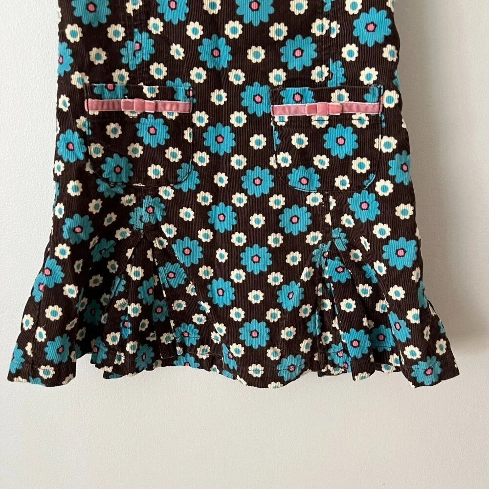 Boden Brown Blue Floral Corduroy Jumper Dress Girl's Size 7-8 Years